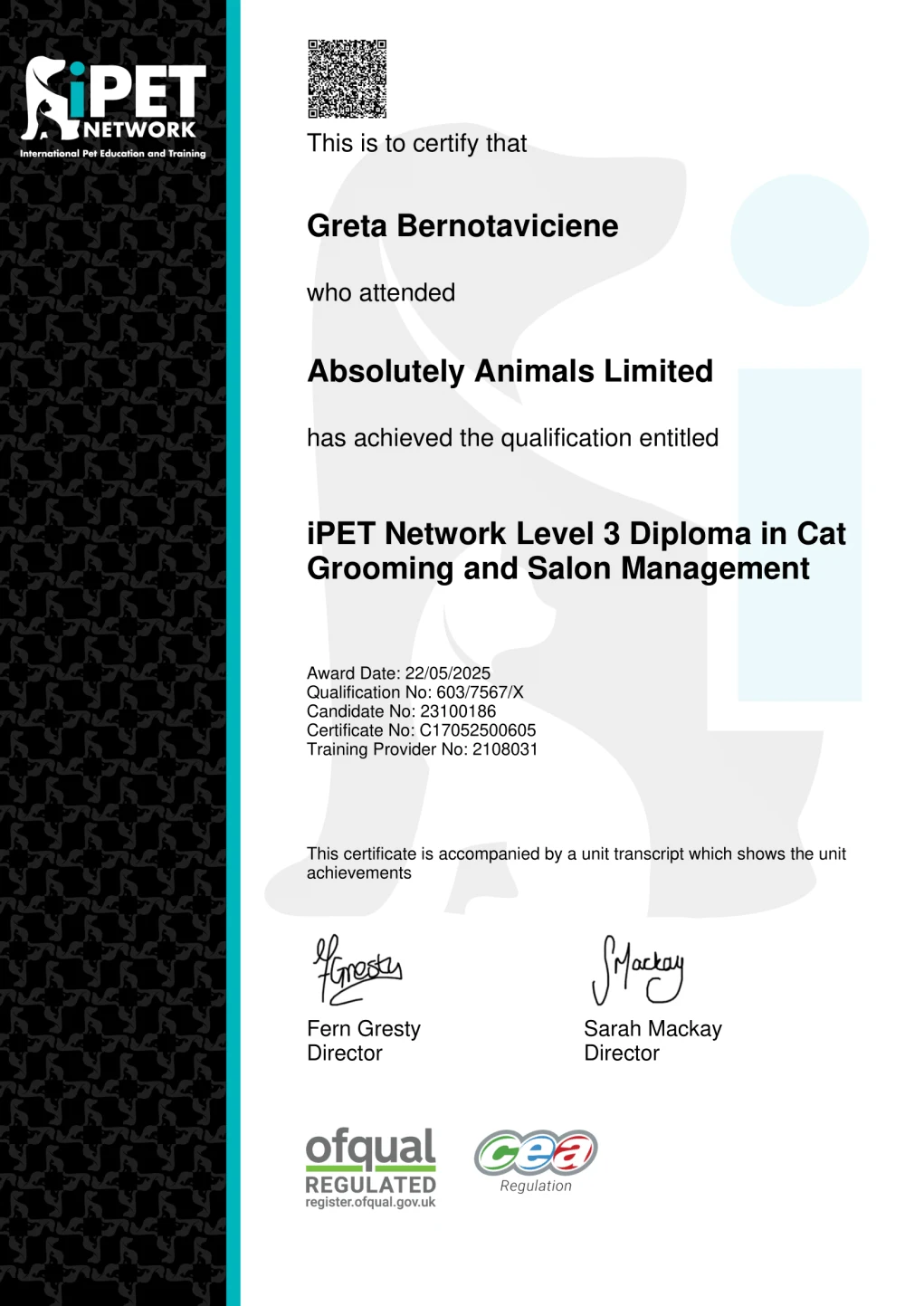 MittensGrooming-iPet-Network-Greta-Bernotaviciene-Diploma